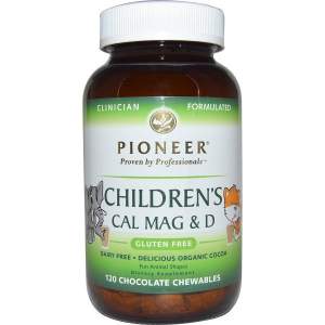 Pioneer Nutritional Formulas, Детская добавка с кальцием, магнием и витамином D, со вкусом шоколада, 120 жевательных таблеток Pioneer Nutritional Formulas, Детская добавка с кальцием, магнием и витамином D, со вкусом шоколада, 120 жевательных таблеток