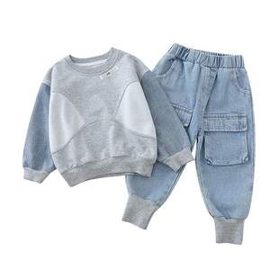 Toddler Boy Loose Sweatshirt & Denim Pants Set